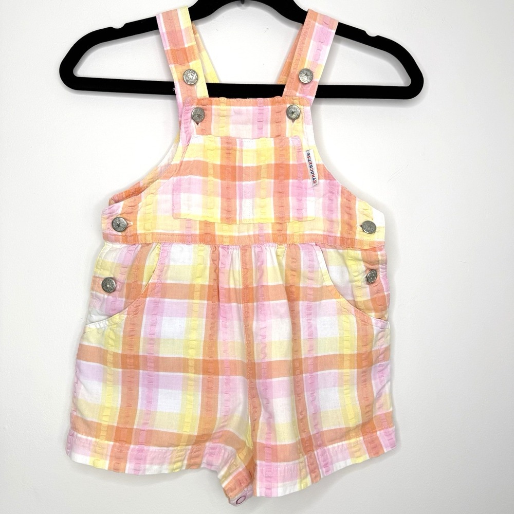 VTG Sprockets Baby Overalls 12M Plaid Pastel‎ Y2K 90s Shorts Romper Unisex